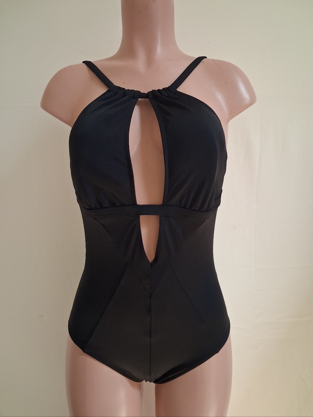 Adore Me Black One Piece Swimsuit Size XL Plunge Cutout Open Back Strappy